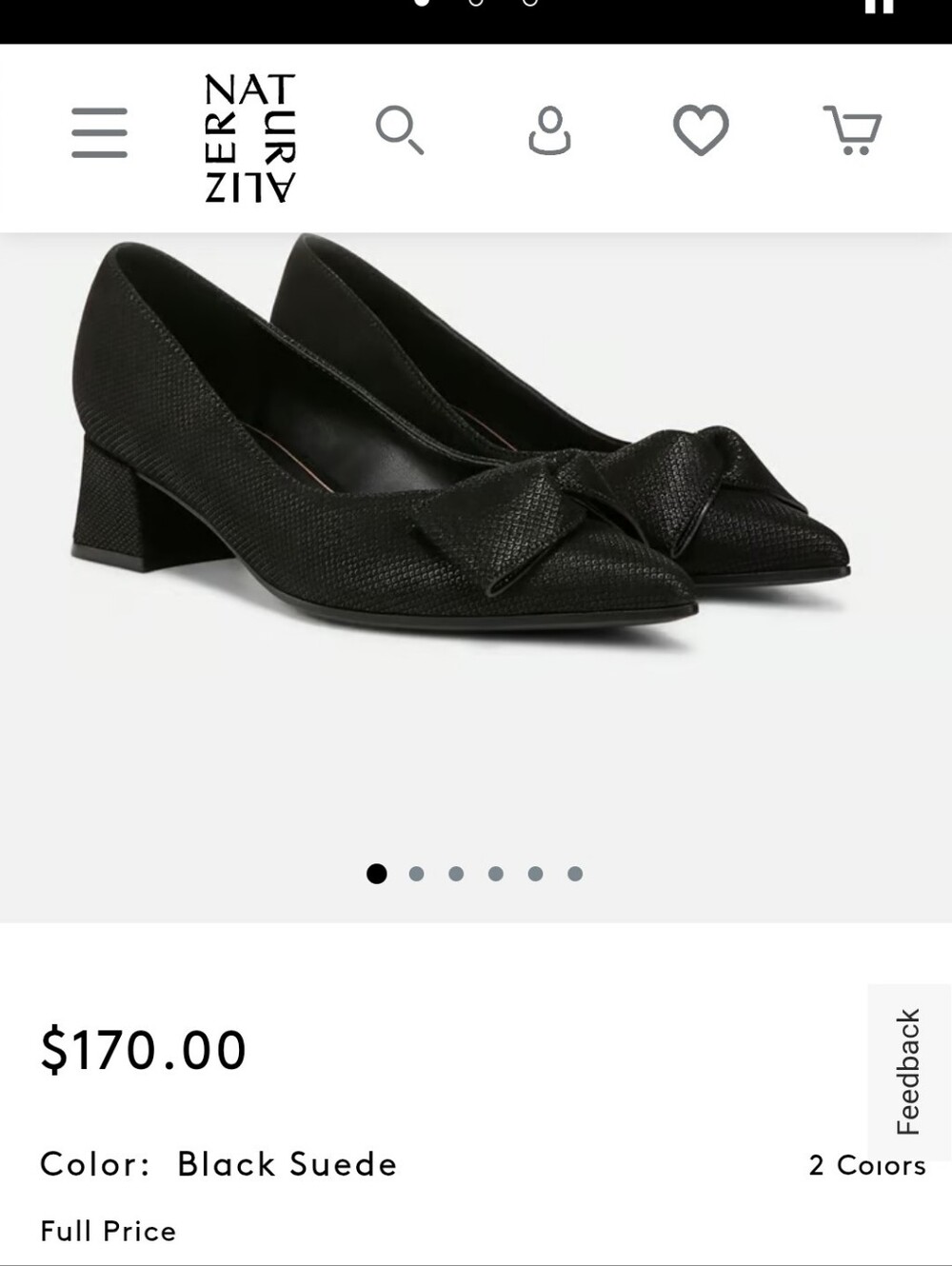 7.5W Naturalizer Mavis Black Pointed Toe Bow Low Block Heel Pumps